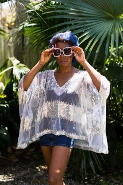 Fringe Co Silver Sheer Stripe Sequin Tunic Caftan Club Collection
