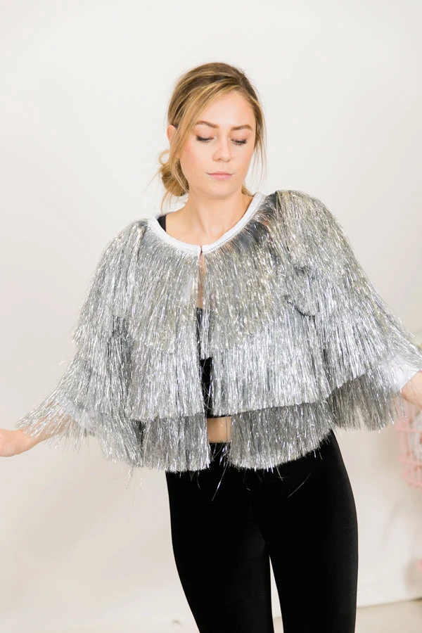 Fringe Co Totally Tinsel Collection Silver Totally Tinsel Jacket 3 Fringe Co Totally Tinsel Collection Silver Totally Tinsel Jacket