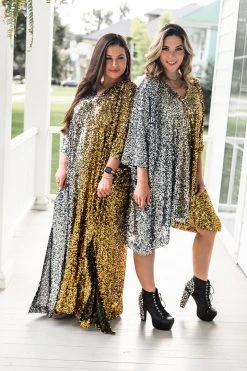 Fringe Co Silver To Gold Ombre Sequin Long Caftan Caftan Club Collection