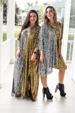 Fringe Co Silver To Gold Ombre Sequin Long Caftan Caftan Club Collection