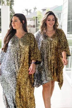 Fringe Co Silver To Gold Ombre Sequin Long Caftan Caftan Club Collection