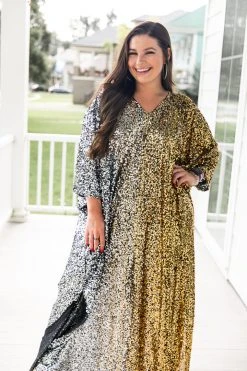 Fringe Co Silver To Gold Ombre Sequin Long Caftan Caftan Club Collection