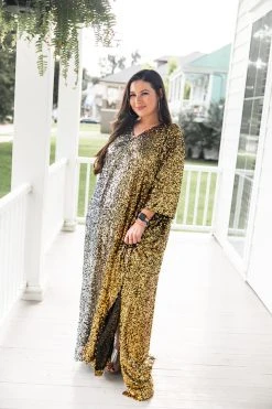 Fringe Co Silver To Gold Ombre Sequin Long Caftan Caftan Club Collection
