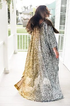 Fringe Co Silver To Gold Ombre Sequin Long Caftan Caftan Club Collection