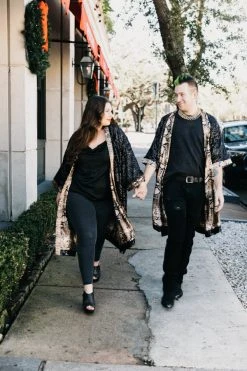 Fringe Co Sequin Duster Jackets Black Sequin With Snakeskin Satin Lined Duster