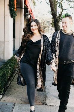 Fringe Co Sequin Duster Jackets Black Sequin With Snakeskin Satin Lined Duster