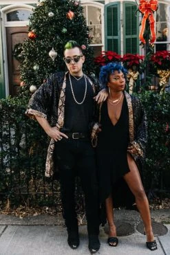 Fringe Co Sequin Duster Jackets Black Sequin With Snakeskin Satin Lined Duster