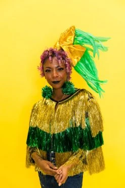 Fringe Co Gold Metallic With Green Feather Party Wrap