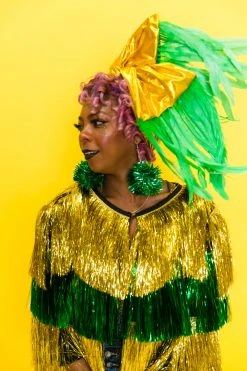 Fringe Co Gold Metallic With Green Feather Party Wrap