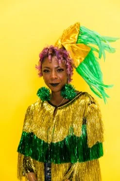 Fringe Co Gold Metallic With Green Feather Party Wrap