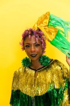 Fringe Co Gold Metallic With Green Feather Party Wrap