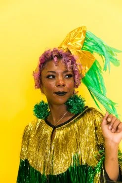 Fringe Co Gold Metallic With Green Feather Party Wrap