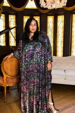 Fringe Co Colorful Stained Glass Sequin Long Caftan Caftan Club Collection