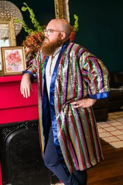 Fringe Co Sequin Rainbow Stripe Duster Sequin Duster Jackets