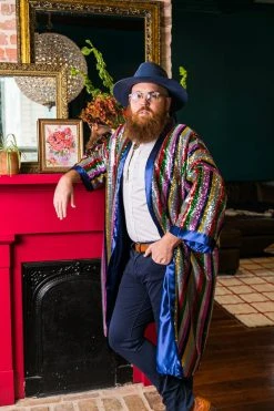 Fringe Co Sequin Rainbow Stripe Duster Sequin Duster Jackets