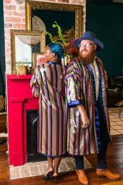 Fringe Co Sequin Rainbow Stripe Duster Sequin Duster Jackets