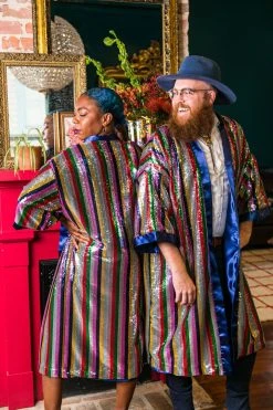 Fringe Co Sequin Rainbow Stripe Duster Sequin Duster Jackets