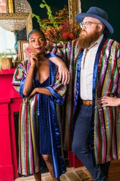 Fringe Co Sequin Rainbow Stripe Duster Sequin Duster Jackets