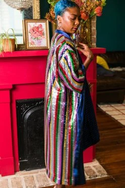 Fringe Co Sequin Rainbow Stripe Duster Sequin Duster Jackets