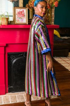 Fringe Co Sequin Rainbow Stripe Duster Sequin Duster Jackets