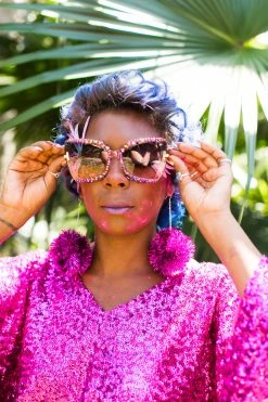 Fringe Co Multicolored Oversize Cat EyeRhinestone Sunglasses Shop Spring Sparkles