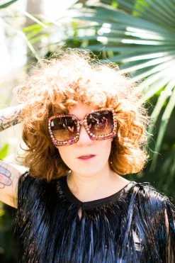 Fringe Co Shop Spring Sparkles Copper Multicolored Oversize Square Rhinestone Sunglasses