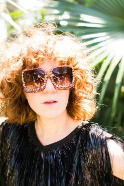 Fringe Co Shop Spring Sparkles Copper Multicolored Oversize Square Rhinestone Sunglasses