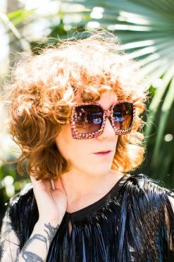 Fringe Co Shop Spring Sparkles Copper Multicolored Oversize Square Rhinestone Sunglasses