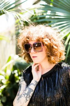 Fringe Co Shop Spring Sparkles Copper Multicolored Oversize Square Rhinestone Sunglasses