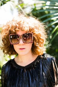 Fringe Co Shop Spring Sparkles Copper Multicolored Oversize Square Rhinestone Sunglasses