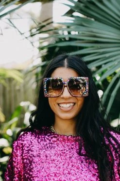 Fringe Co Shop Spring Sparkles Copper Multicolored Square Rhinestone Sunglasses