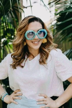 Fringe Co Blue Rhinestone Octagon Sunglasses