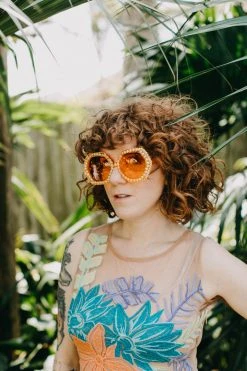 Fringe Co Shop Spring Sparkles Orange Rhinestone Octagon Sunglasses