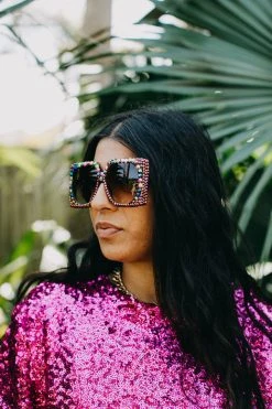 Fringe Co Shop Spring Sparkles Copper Multicolored Square Rhinestone Sunglasses