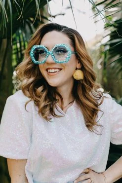 Fringe Co Blue Rhinestone Octagon Sunglasses