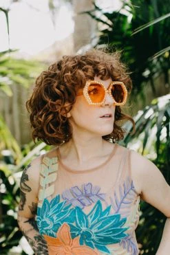 Fringe Co Shop Spring Sparkles Orange Rhinestone Octagon Sunglasses