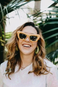 Fringe Co Orange Rhinestone Cat Eye Sunglasses