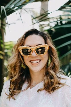 Fringe Co Orange Rhinestone Cat Eye Sunglasses