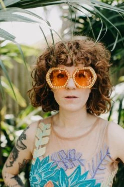 Fringe Co Shop Spring Sparkles Orange Rhinestone Octagon Sunglasses