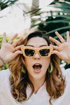 Fringe Co Orange Rhinestone Cat Eye Sunglasses