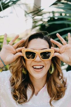 Fringe Co Orange Rhinestone Cat Eye Sunglasses