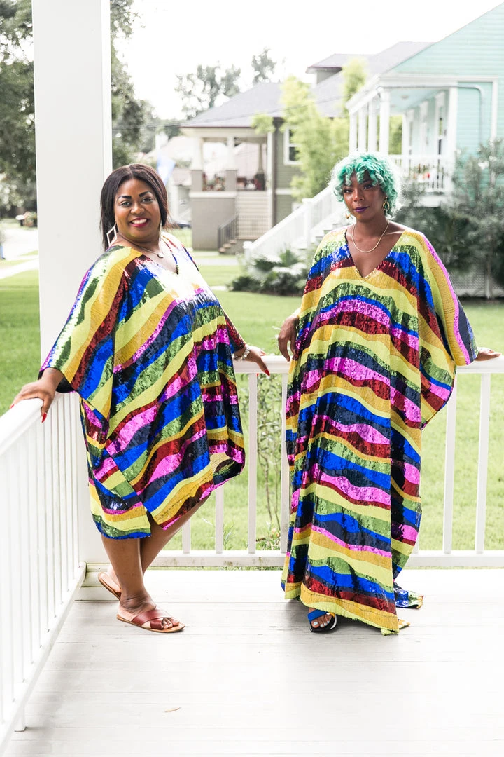 Fringe Co Caftan Club Collection Rainbow Horizontal Stripe Sequin Long Caftan 3 Fringe Co Caftan Club Collection Rainbow Horizontal Stripe Sequin Long Caftan