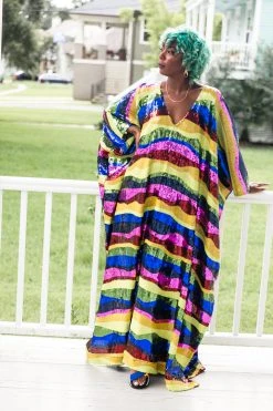 Fringe Co Caftan Club Collection Rainbow Horizontal Stripe Sequin Long Caftan 27 Fringe Co Caftan Club Collection Rainbow Horizontal Stripe Sequin Long Caftan
