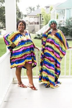 Fringe Co Caftan Club Collection Rainbow Horizontal Stripe Sequin Long Caftan 21 Fringe Co Caftan Club Collection Rainbow Horizontal Stripe Sequin Long Caftan