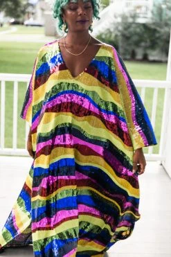 Fringe Co Caftan Club Collection Rainbow Horizontal Stripe Sequin Long Caftan 17 Fringe Co Caftan Club Collection Rainbow Horizontal Stripe Sequin Long Caftan