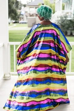 Fringe Co Caftan Club Collection Rainbow Horizontal Stripe Sequin Long Caftan 19 Fringe Co Caftan Club Collection Rainbow Horizontal Stripe Sequin Long Caftan