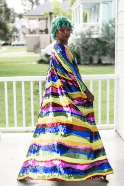 Fringe Co Caftan Club Collection Rainbow Horizontal Stripe Sequin Long Caftan 23 Fringe Co Caftan Club Collection Rainbow Horizontal Stripe Sequin Long Caftan