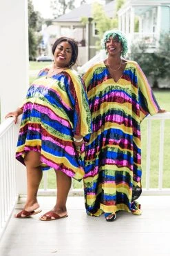 Fringe Co Caftan Club Collection Rainbow Horizontal Stripe Sequin Long Caftan 24 Fringe Co Caftan Club Collection Rainbow Horizontal Stripe Sequin Long Caftan