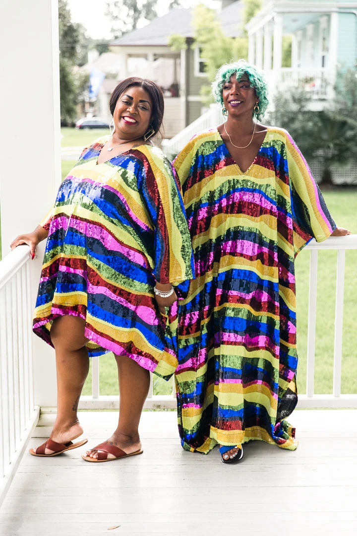 Fringe Co Caftan Club Collection Rainbow Horizontal Stripe Sequin Long Caftan 11 Fringe Co Caftan Club Collection Rainbow Horizontal Stripe Sequin Long Caftan