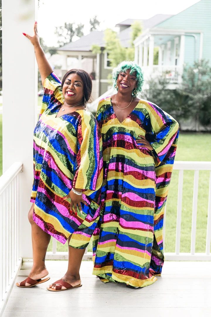 Fringe Co Caftan Club Collection Rainbow Horizontal Stripe Sequin Long Caftan 12 Fringe Co Caftan Club Collection Rainbow Horizontal Stripe Sequin Long Caftan